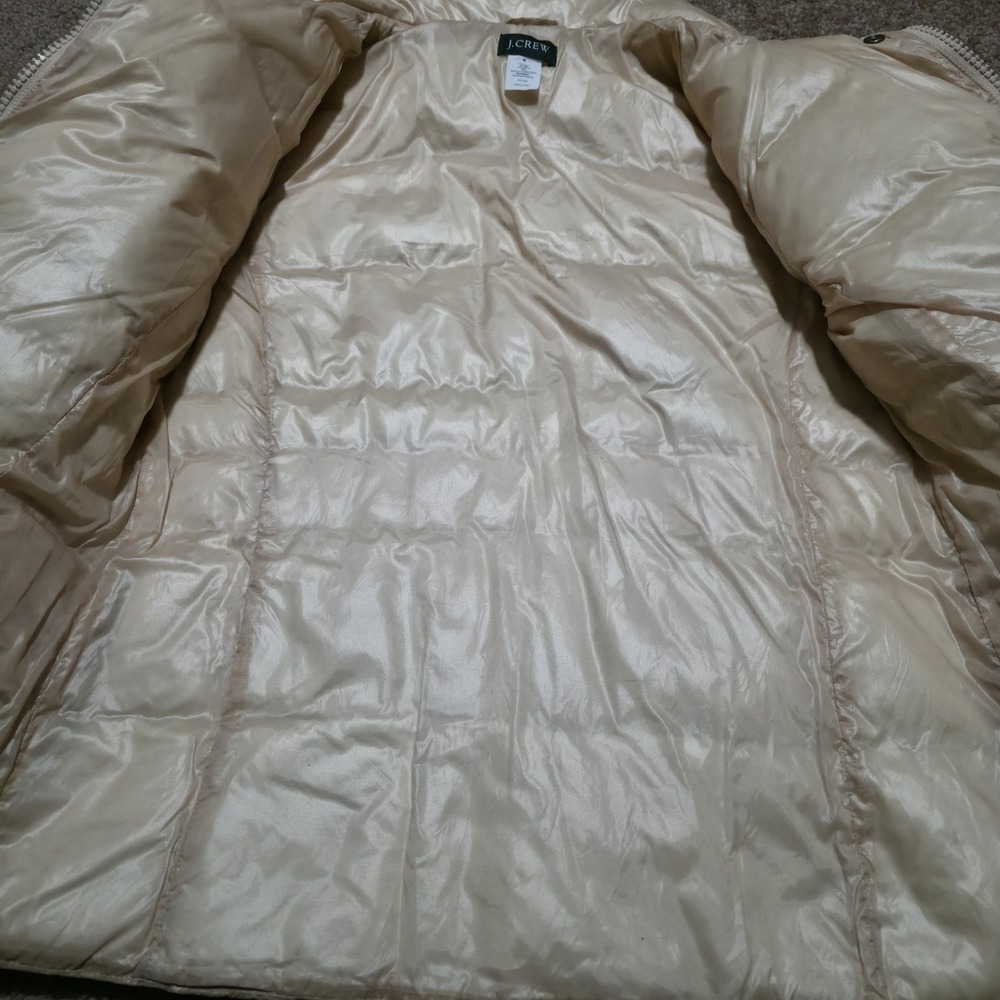 J Crew Down‎ Zip Puffer Coat Jacket Cream Beige Womens Medium Snap Button - Picture 5 of 12